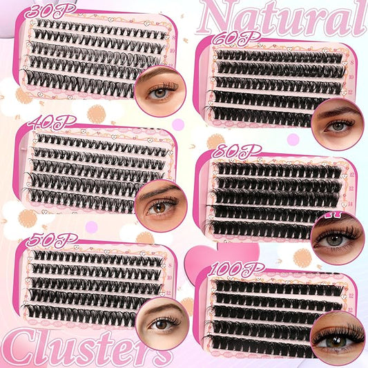 Gmagictobo DIY Lash Clusters Kit Volume Lash Clusters Thick Eyelash Extension Kit Individual Lashes Thin Band Lashes Clusters Lash Bond and Seal Lash Tweezers