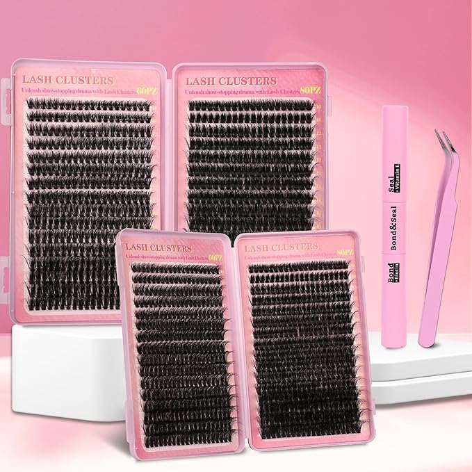 Gmagictobo Volume Lash Extension Kit Thick Cluster Eyelash Extensions 10-18MM Lash Clusters 640Pcs Individual Lash Extensions DIY Lashes Clusters with Lash Bond and Seal Lash Tweezers