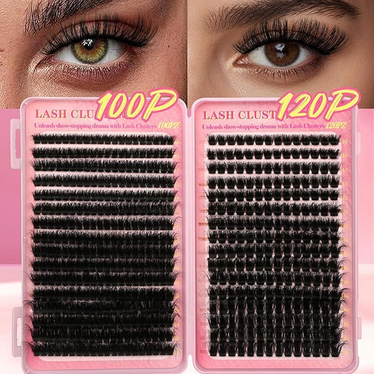 Gmagictobo Cluster Eyelash Extensions Wispy Lash Clusters Kit 544Pcs Volume 100D 120D Eyelash Clusters D Curl Lashes Clusters DIY Individual Lashes Clusters Lash Cluster Glue Lash Tweezers