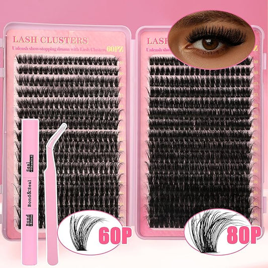 Gmagictobo Volume Lash Extension Kit Thick Cluster Eyelash Extensions 10-18MM Lash Clusters 640Pcs Individual Lash Extensions DIY Lashes Clusters with Lash Bond and Seal Lash Tweezers
