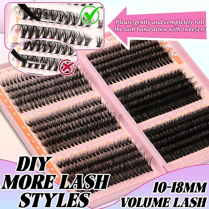 Gmagictobo Lash Clusters Kit Wispy Lash Clusters 595Pcs Individual Lashes Clusters Thin Band Lash Extension Kit Lash Glue and Lash Tweezers