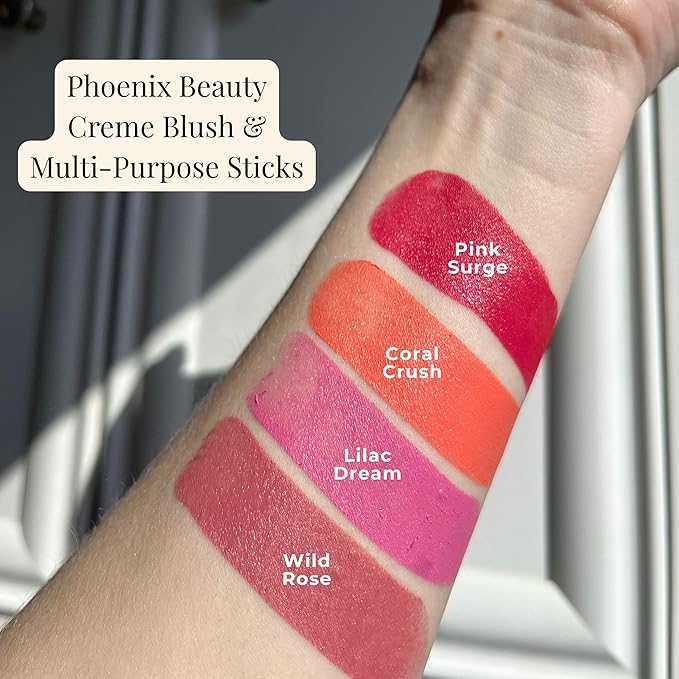 Cream Blush Stick by Phoenix Beauty – 3-in-1 Cheek, Lip & Eye Color | High Pigment, Hydrating Formula with Shea Butter & Hyaluronic Acid | Multi-Use Makeup Stick for Dewy Skin (Wild Rose, Regular)