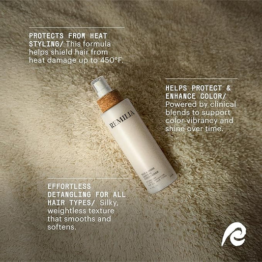 REMILIA Rice & Shine Leave-In Conditioner Spray for Frizzy Hair – Lightweight Rice Protein Hair Mist – Heat Protectant up to 450°F, Detangling & Softening, Vegan & Color-Safe – Made in USA 6.7 fl oz