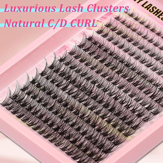 Gmagictobo Wispy Lash Clusters Natural Lash Clusters Kit C Curl D Curl Lashes Clusters 224Pcs Individual Lashes Lash Bond and Seal Lash Tweezers