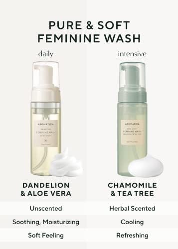 AROMATICA Pure and Soft Feminine Foaming Wash | Vegan, pH-Balanced, Natural Ingredients, Unscented, No Irritation, for Sensitive Skin