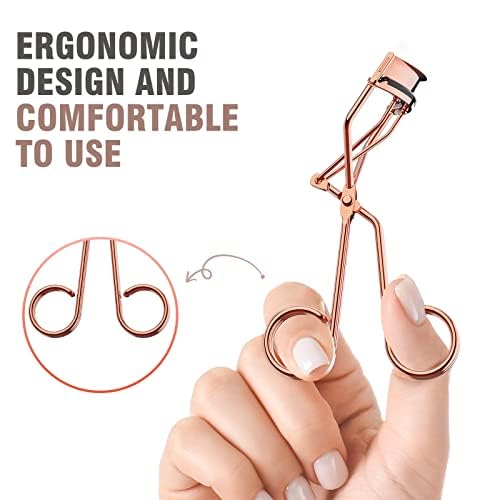Eyelash Curler with Comb, Professional Volumizing Lash Lift Kit Lash Curler with Refill Pads for Home & Travel Uses, Rose Gold