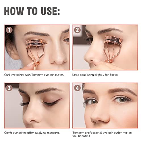 Eyelash Curler with Comb, Professional Volumizing Lash Lift Kit Lash Curler with Refill Pads for Home & Travel Uses, Rose Gold