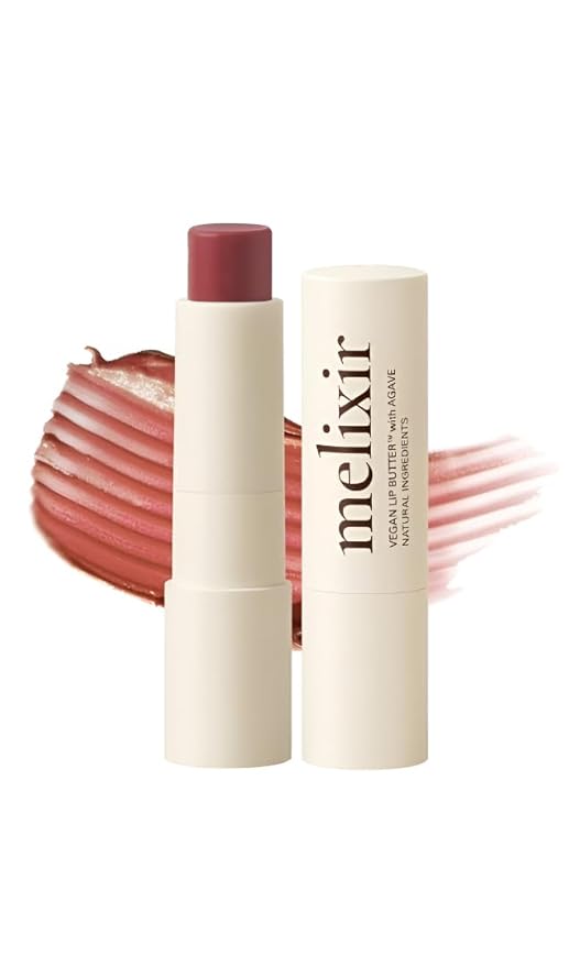 Melixir Vegan Lip Butter (12 Colors), Hydrating Tinted Lip Balm Stick, Bee-Free, Petrolatum-Free, Plant-Based, Moisturizes Dry & Chapped Lips With Shea Butter, Sheer, Natural Finish - #02 Nudy Rose