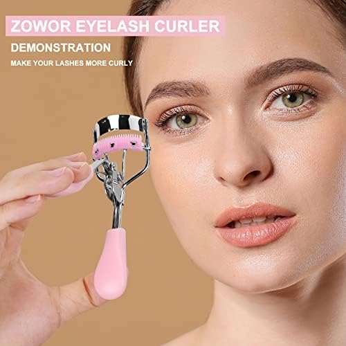 Double Eyelash Curlers with 5PCS Silicone Refill Pad Fit All Eye Shape Curved Eyelash Curler,Natural and Long Lasting Lash Curler for Women Make Up Gift（Pink）