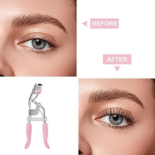 Double Eyelash Curlers with 5PCS Silicone Refill Pad Fit All Eye Shape Curved Eyelash Curler,Natural and Long Lasting Lash Curler for Women Make Up Gift（Pink）