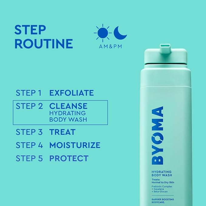 BYOMA Hydrating Body Wash - For Normal to Dry Skin - Hydrating, Creamy Body Wash with Squalane, Beta Glucan - Cleanses, Softens & Soothes - Skin Barrier Repair - 16.9 fl oz