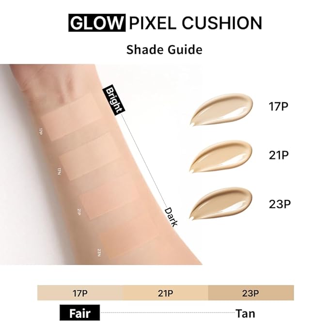 EITHER& Glow Pixel Cushion Foundation, Natural Coverage, Glow Finish – Up to 100 Hours, Moisturizing and Hydrating, Korean Beauty (#17P Porcelain, 12g)