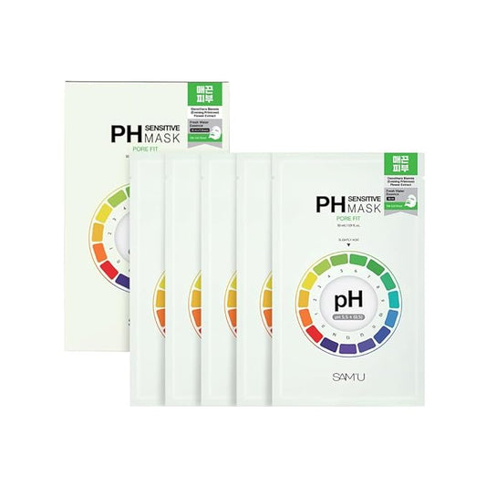 SAM’U PH Sensitive Pore Fit Face Mask – Pore Tightening & Exfoliating Vegan Sheet Mask with AHA, BHA, PHA, LHA, Texture Refining, Travel-Friendly Korean Skincare (5 Sheets)