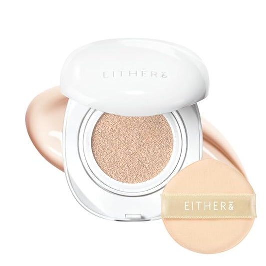 EITHER& Glow Pixel Cushion Foundation, Natural Coverage, Glow Finish – Up to 100 Hours, Moisturizing and Hydrating, Korean Beauty (#17P Porcelain, 12g)
