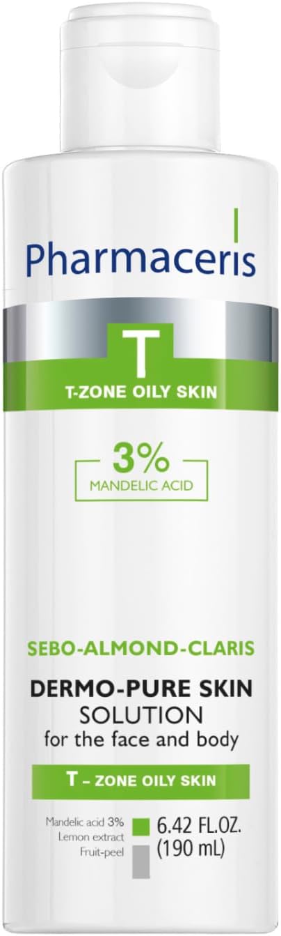 Pharmaceris Face & Body Breakout Solution - 3% Mandelic Acid Helps Clarify Blemish & Acne Prone Skin, Face, Back & Chest Pimples Exfoliating & Clearing Treatment, SEBO-ALMOND-CLARIS, 6.42 fl oz