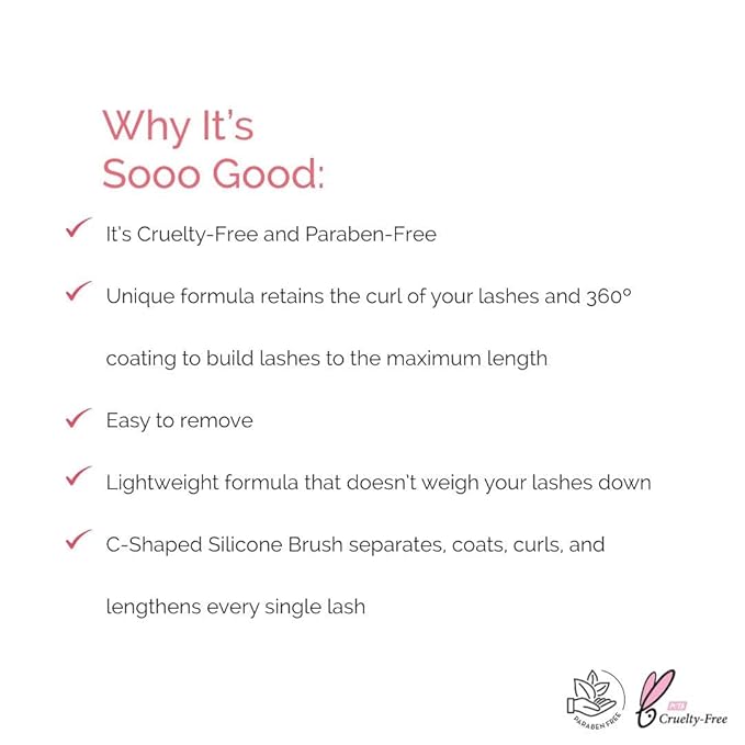 Elizabeth Mott Black Lengthening Mascara – Smudge-Proof, Water-Resistant, No Clump or Flake, Volumizing, Curling & Lash-Extending Fiber Formula with C-Curve Silicone Brush for Full, Long Lashes – 8ml