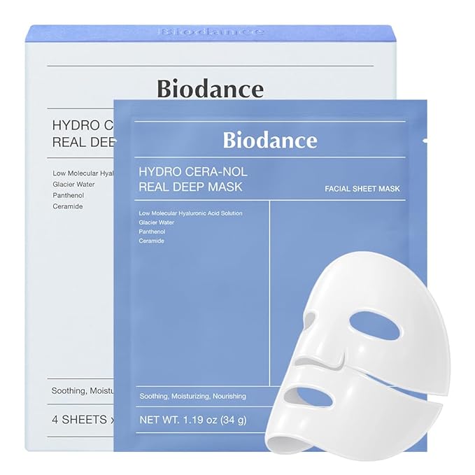BIODANCE Hydro Cera-nol Real Deep Mask, Overnight Hydrogel Mask, Hydrating Facial Mask For Sensitive Skin, Redness Reducing & Quick Soothing Effect, Korean Skincare, Stocking Stuffers |1.19oz(34g)x4ea