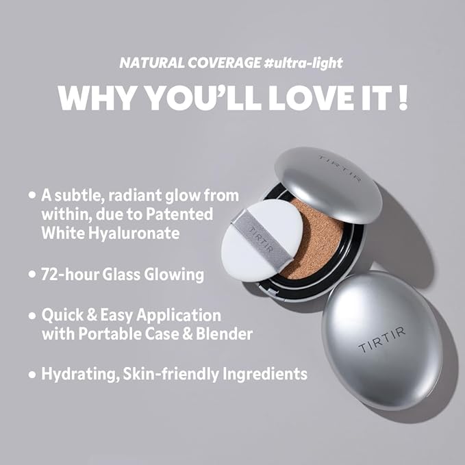 [*Mini Size*] TIRTIR Aura Glow Silver Cushion | Korean Cushion Foundation, (#21W Natural Ivory, 0.15 Fl Oz)