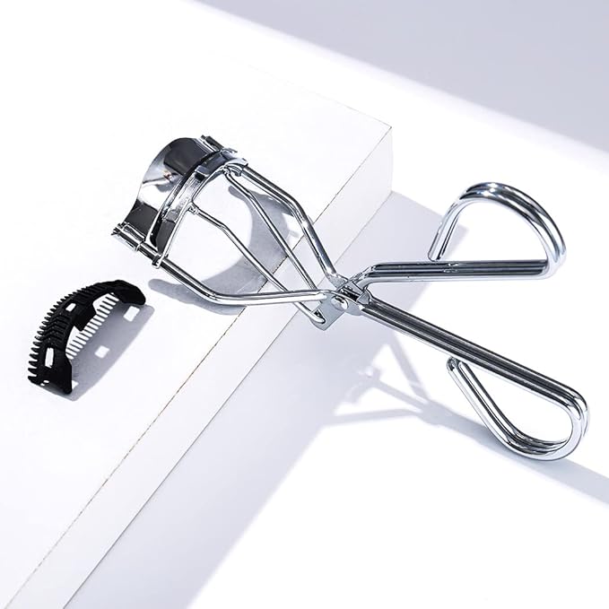 Uranian Eyelash Curlers with Built-in Comb Beauty Eyelashes Curlers Eyelash Cliper with 2 Replacement Silicone Refill Pads Premium Lash Curler Makeup Tool for Women (3 Silver-Black Comb)