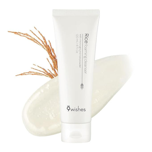 9Wishes Rice Foaming Cleanser - Pore Cleanser with Real Rice Powder for Gentle Exfoliation and Blackhead Removal, Korean Skin Care, 4 fl oz