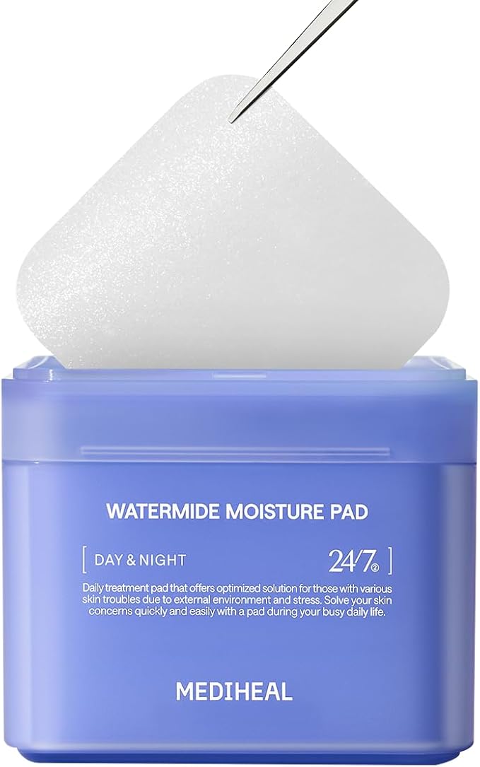 MEDIHEAL Watermide Moisture Pad - Square Cotton Facial Toner Pads with Icelandic Glacial Water - Improve Skin Temperature, Hydrating to Dry, Puffy, Coarse Skin -Vegan Eco Silk,100 Pads