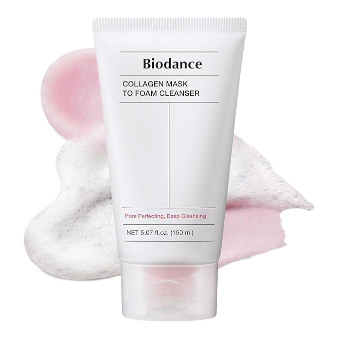 BIODANCE Collagen Mask To Foam Cleanser, Pink Face Wash for Women, 2-in-1 Pore Mask and Hydrating Foaming Facial Cleanser for Sensitive Skin, Oily Skin, Korean Skincareㅣ5.07 fl. oz. (150 ml)