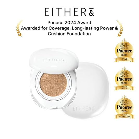 EITHER& Glow Pixel Cushion Foundation, Natural Coverage, Glow Finish – Up to 100 Hours, Moisturizing and Hydrating, Korean Beauty (#30N Walnut, 12g)