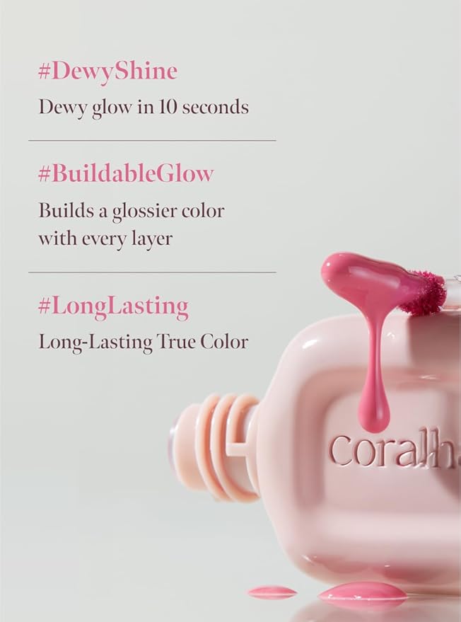 Dew Drop Tint #201 Fairy 4.5g, Hydrating, Glossy, Lightweight Lip Stain with High-shine, Long Lasting Color with Moisturizing Lip Drop, Dewy Finish, Korean Beauty Makeup