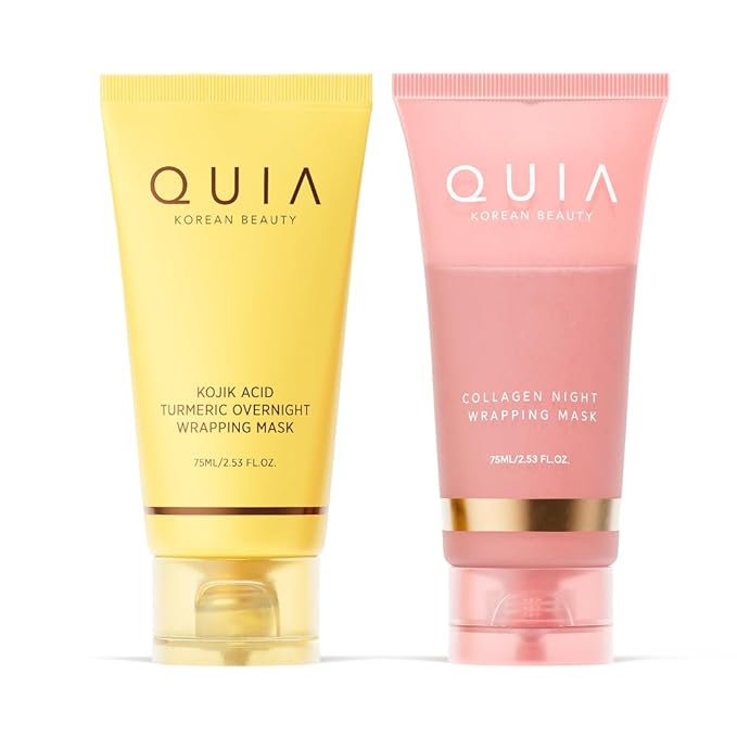 QUIA Collagen + Turmeric Overnight Wrapping Mask Duo – Firming and Hydrating Peel-Off Set for Elasticity, and Glow – Korean Skincare 2 x 75ml