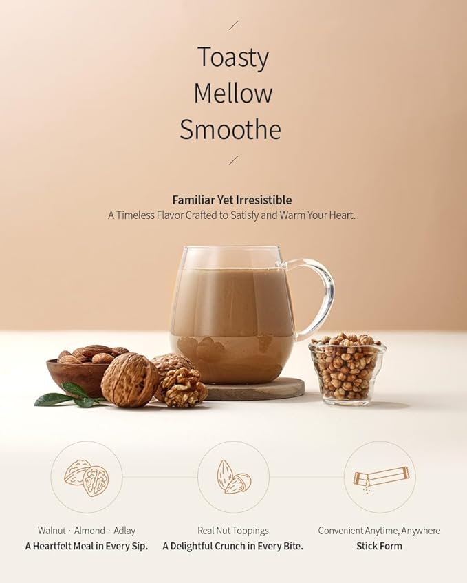 Damtuh Korean Walnut Almond Adlay (Job's Tear) Powder Meal Replacement Shake – Nutty Breakfast Drink, Misugaru, 18g x 15 Sticks