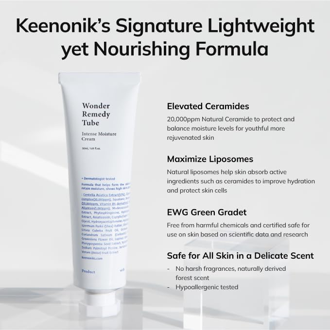 keenoniks Korean Moisturizer with CICA (Redness Relief) & Ceramide (Barrier Repair) for Hydrating Face Care, 3.38 Fl Oz