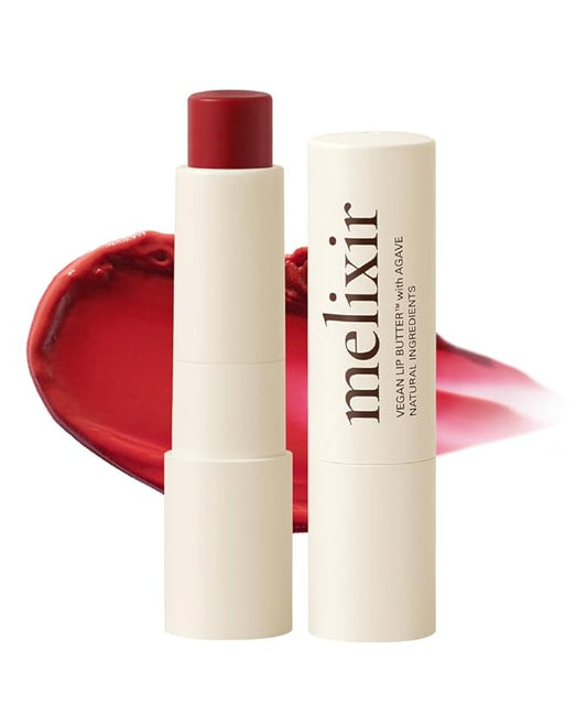 Melixir Vegan Lip Butter (12 Colors), Hydrating Tinted Lip Balm Stick, Bee-Free, Petrolatum-Free, Plant-Based, Moisturizes Dry & Chapped Lips With Shea Butter, Sheer, Natural Finish - #03 Red Velvet