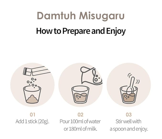 Damtuh Misugaru – Korean Black Mixed Grain Powder Drink, Traditional Multigrain Meal Replacement Shake with Black Rice, Black Beans & Sesame, 20g x 12 Sticks