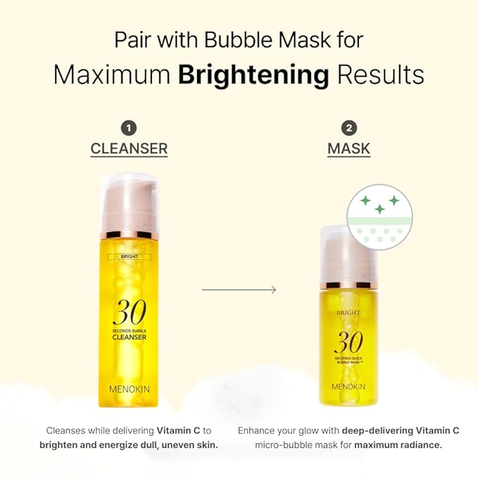 MENOKIN Cotton Cloud Bubble Cleanser [Bright] Vitamin C for Dull Skin & Dark Spots, Low pH for Sensitive Skin, Hydrating & Non-Stripping, Gentle Face Wash, Boost Radiance, Korean Skincare 5.07 fl. oz