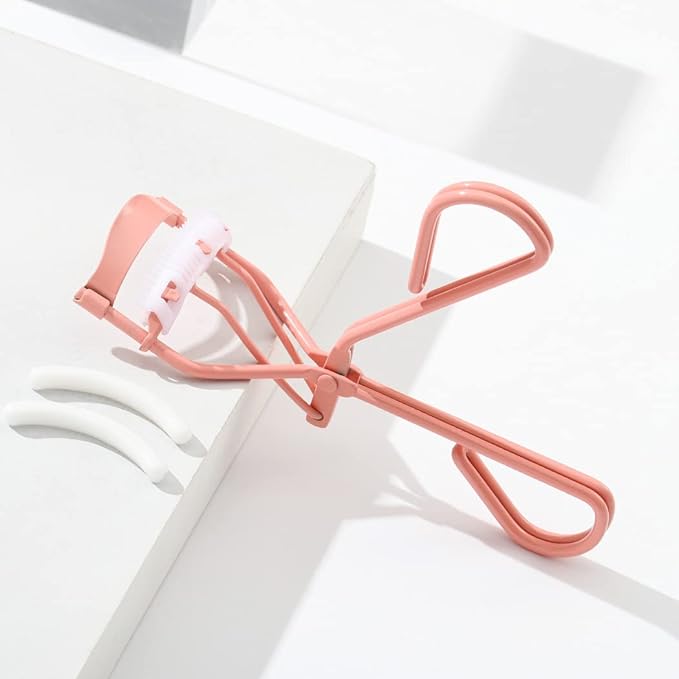 Uranian Eyelash Curlers with Built-in Comb Beauty Eyelashes Curlers Eyelash Cliper with 2 Replacement Silicone Refill Pads Premium Lash Curler Makeup Tool for Women and Girls (1 Pink-White Comb)