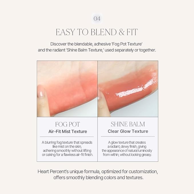 Heart Percent Dote On Mood Custom Lip & Cheek, Matte (Fog Pot) + Glow (Shine Balm) Dual Type Multi-use Blush & Lip Tint [#02. Healthy Coral]