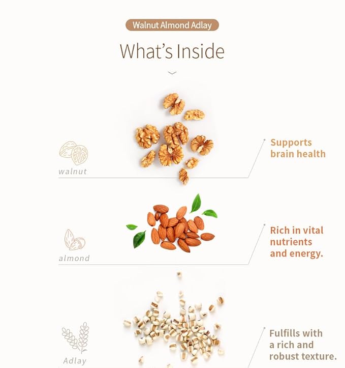 Damtuh Korean Walnut Almond Adlay (Job's Tear) Powder Meal Replacement Shake – Nutty Breakfast Drink, Misugaru, 18g x 50 Sticks