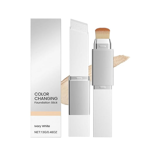 New Blanc Cover Cream Stick V - Color Changing Foundation Stick - Hydrating Concealer Base Makeup, Dual-Ended with Built-in Brush, Portable for Daily Use (Ivory White)