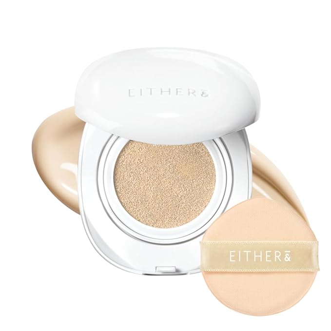 EITHER& Glow Pixel Cushion Foundation, Natural Coverage, Glow Finish – Up to 100 Hours, Moisturizing and Hydrating, Korean Beauty (#17N Vanilla, 12g)