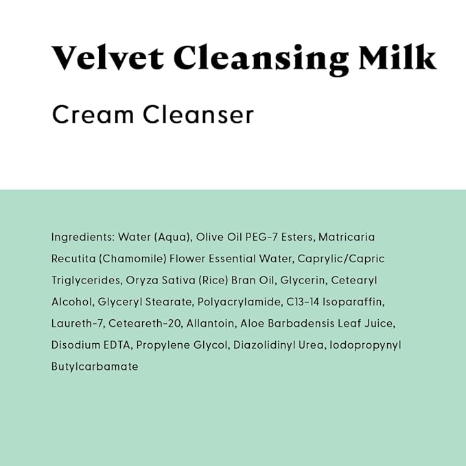 Stratia Velvet Cleansing Milk - Gentle Cream Face Cleanser, Moisturizing & Non-Foaming with Chamomile, Olive Oil & Aloe Vera, 4 Fl Oz