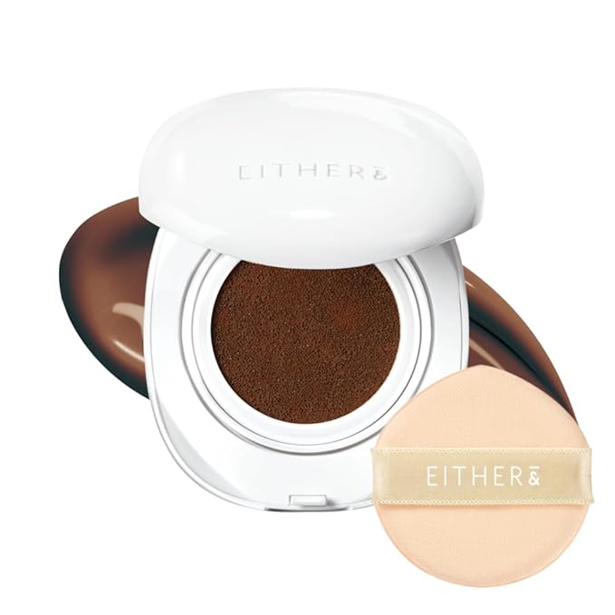 EITHER& Glow Pixel Cushion Foundation, Natural Coverage, Glow Finish – Up to 100 Hours, Moisturizing and Hydrating, Korean Beauty (#40N Espresso, 12g)
