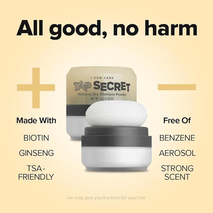 I DEW CARE Tap Secret Dry Shampoo Powder with Biotin - Tap Secret Original | Strengthening & Volumizing, Refillable, Travel size, Non-aerosol, Brunette, Korean Ginseng, Dry Shampoo for Women, 0.24 Oz