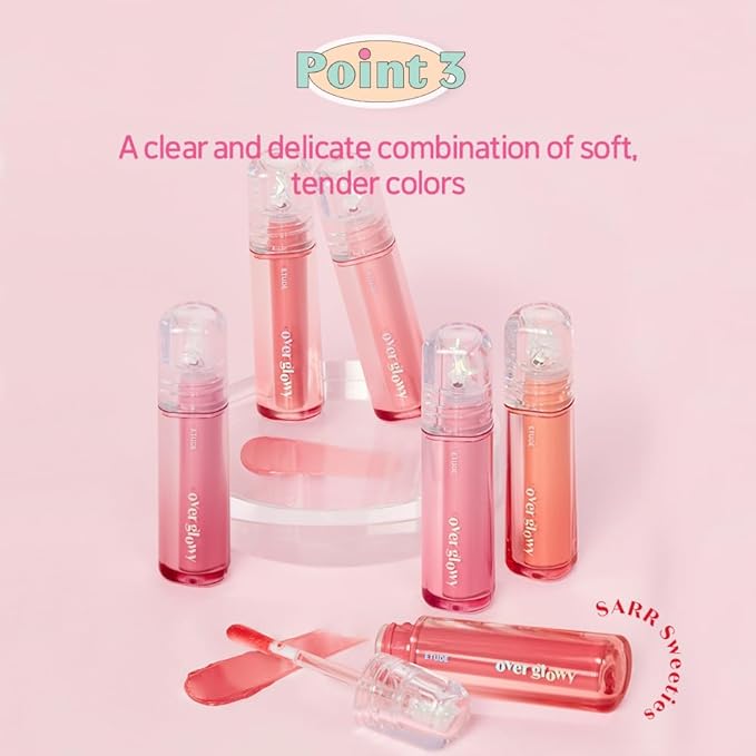 ETUDE Over Glowy Lip Gloss #3 Peach Sorbet | Non-Sticky Vegan Lip Tint | Moisturized & Long-lasting Lip Gloss | Daily Tint for Dry Lips, Korean Makeup, K-beauty, Perfect for Gift