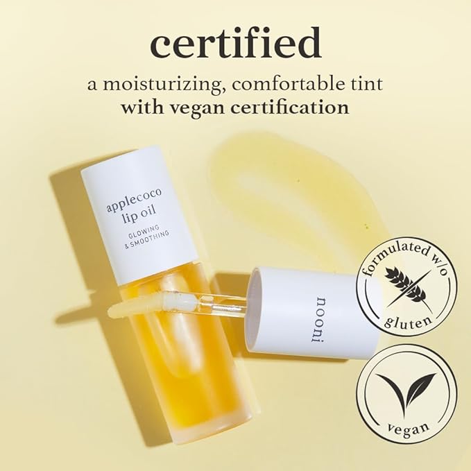 NOONI Korean Lip Oil - Applecoco | Long-Lasting, Moisturizing, Plumping, Revitalizing for Dry Lips, Waterproof, No Peel Off, Hydrating, Nourishing Crystal Clear, 0.12 FL Oz