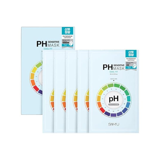 SAM’U PH Sensitive Cool Fit Face Mask – Cooling & Heat Relief Semi-Gel Vegan Sheet Mask with Aloe Vera and Xylitol, Refreshing Travel-Friendly Korean Skincare (5 Sheets)