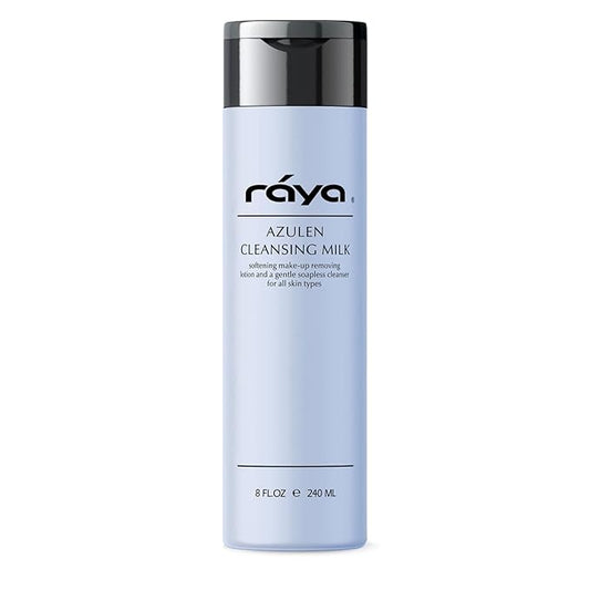Raya Azulen Facial Cleansing Milk 8 oz (150) | Calming and Refining, Soap-Free Fluid Cleanser and Make-Up Removing Lotion | Made with Azulene Extract and Aloe Vera | Great for Sensitive Skin