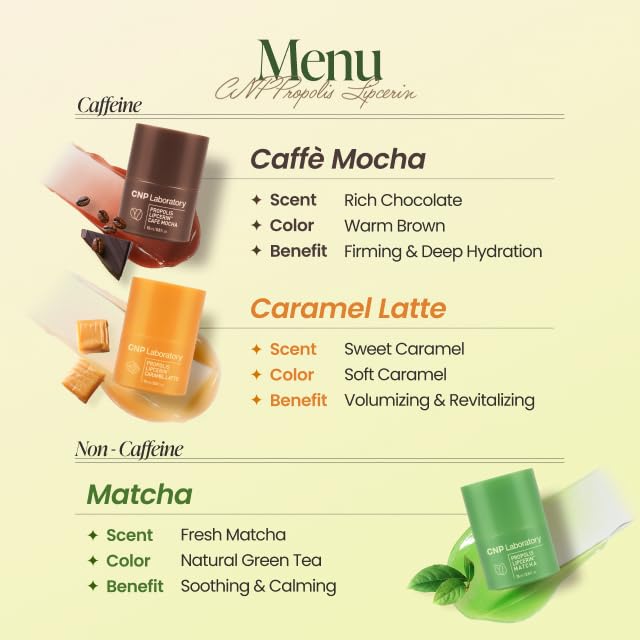 CNP Café Lip Butter - Propolis Lipcerin™ 07 Matcha, Hydrating Overnight Manuka Lip Balm & Mask, 12hr Long-Lasting Moisture, Korean Skin Care, 0.5 fl.oz.