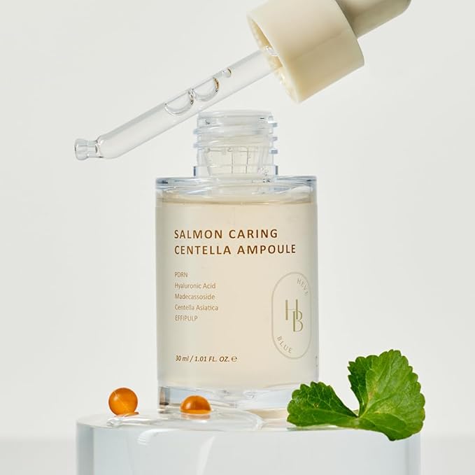 HEVEBLUE Salmon Caring Centella Ampoule - Salmon PDRN, Salmon Egg Extract, Centella, Madecassoside, Calming, Soothing, Restore and Rejuvenate, Sensitive Skin, Korean Skincare