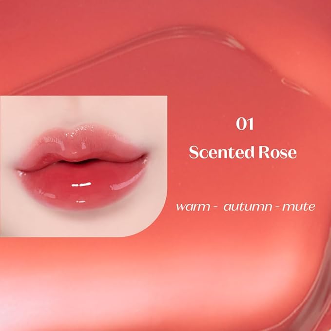 ETUDE Over Glowy Lip Stain Tint #1 Scented Rose | Non-Sticky Vegan Lip Tint | Moisturized & Long-lasting Lip Gloss | Daily Tint for Dry Lips K-beauty