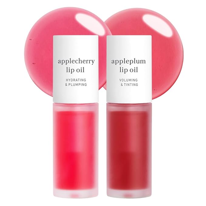 NOONI Korean Lip Oil Set - Applecherry & Appleplum | Long-Lasting, Moisturizing, Plumping, Revitalizing for Dry Lips, Waterproof, No Peel Off, 0.12 FL Oz x 2ea